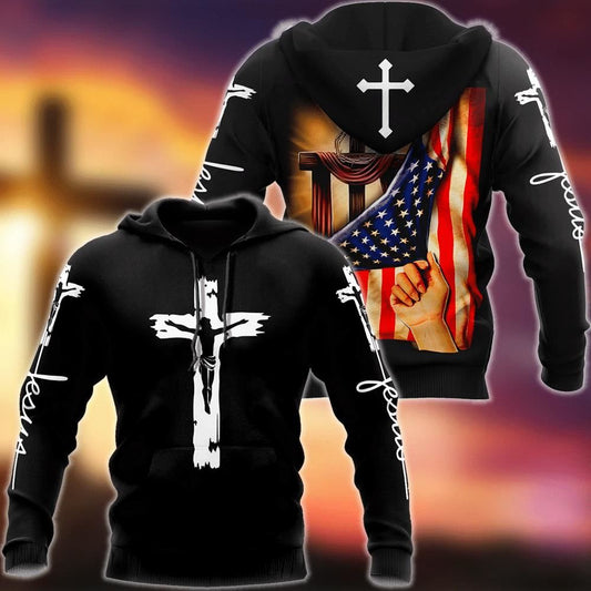 Jesus Christ With Flag One Nation Under God 3D Hoodie For Man And Women, Jesus Printed 3D Hoodie