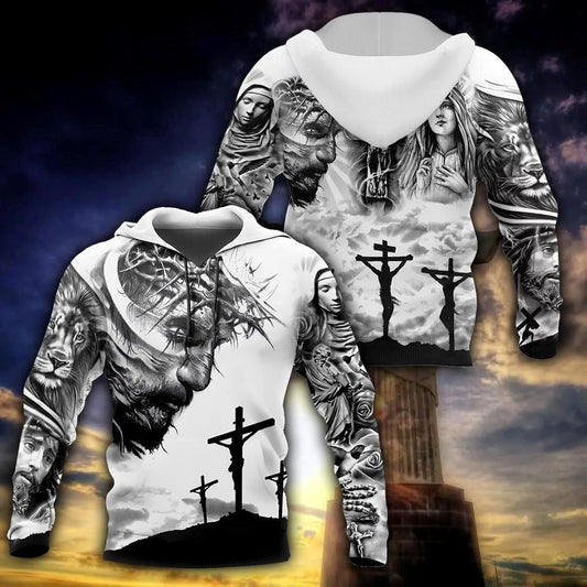 Jesus Christ With God And Mary Tattoo God 3D Hoodie For Man And Women, Jesus Printed 3D Hoodie