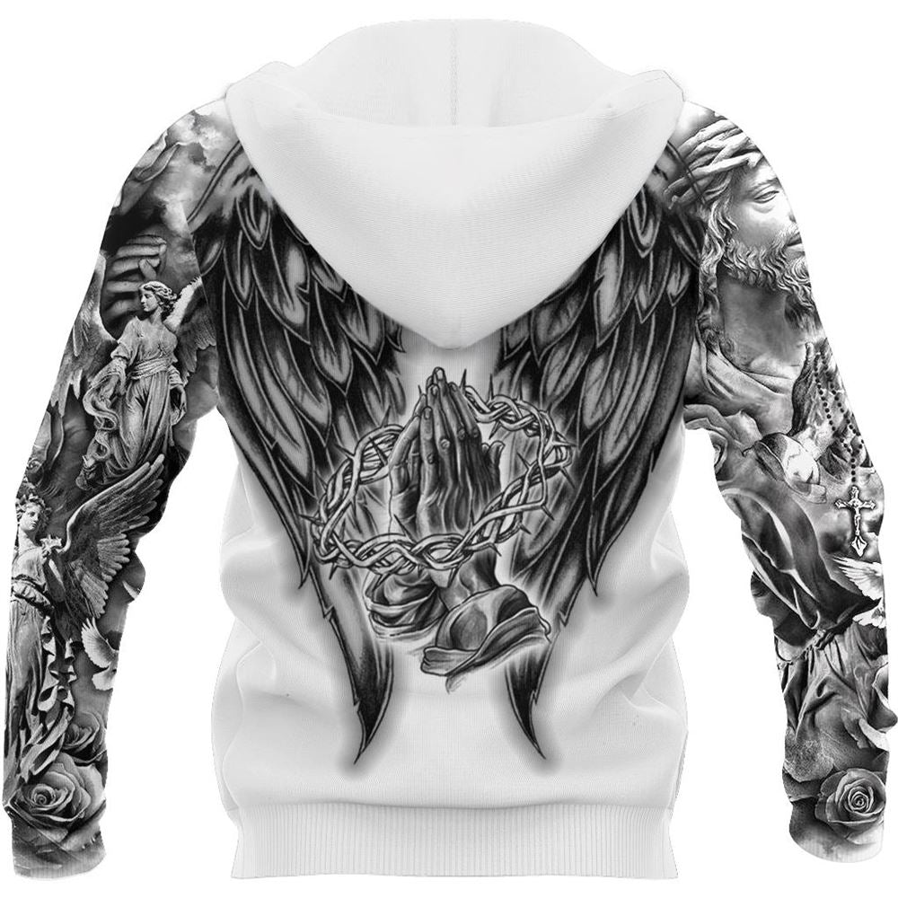 Jesus Christ With Wings Tattoo God 3D Hoodie For Man And Women, Jesus Printed 3D Hoodie
