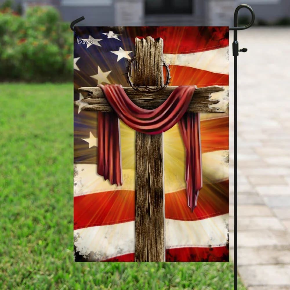 Jesus Christian Cross American Flag, Outdoor Christian House Flag, Christian Flag, Scripture Flag, Garden Banner