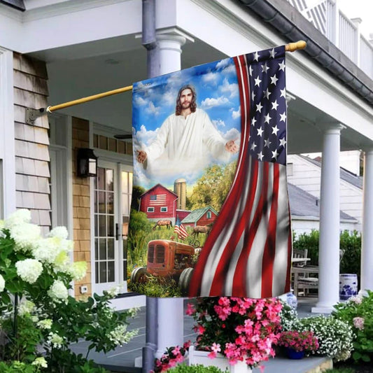 Jesus Christian Farm House American US Flag, Outdoor Christian House Flag, Christian Flag, Scripture Flag, Garden Banner