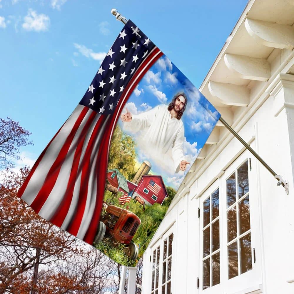 Jesus Christian Farm House American US Flag, Outdoor Christian House Flag, Christian Flag, Scripture Flag, Garden Banner