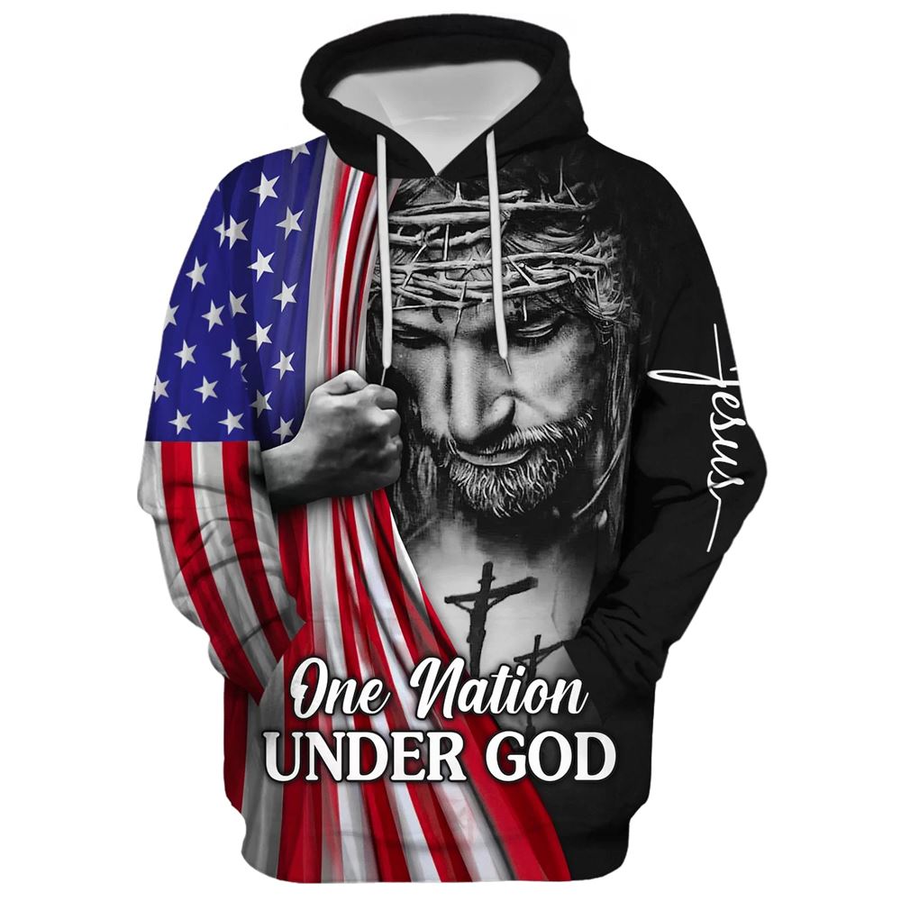 Jesus Christian Flag American, One Nation Under God Hoodie For Men & Women, God 3D Printed Hoodie, Christian Apparel Hoodies