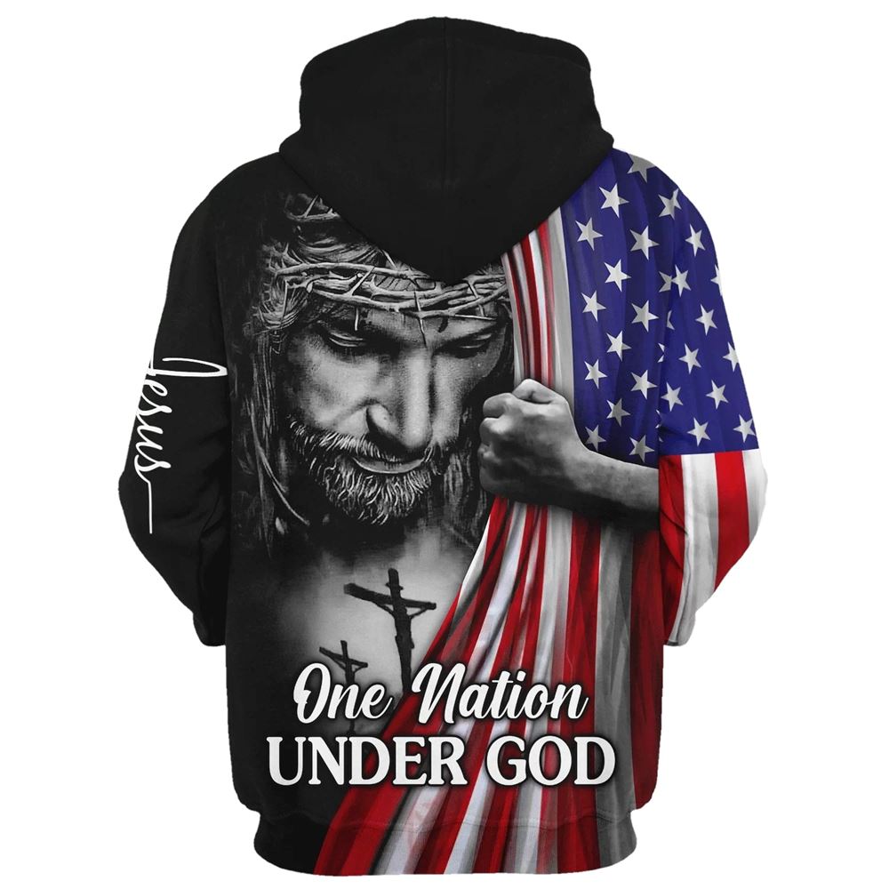Jesus Christian Flag American, One Nation Under God Hoodie For Men & Women, God 3D Printed Hoodie, Christian Apparel Hoodies