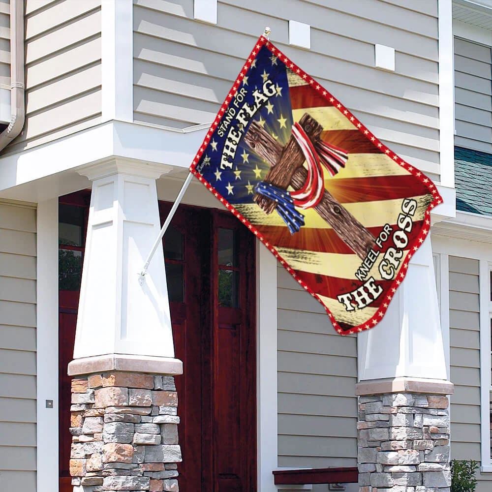 Jesus Christian Stand For The House Flags Kneel For The Cross American US House Flags, Christian Flag, Scripture Flag, Garden Banner