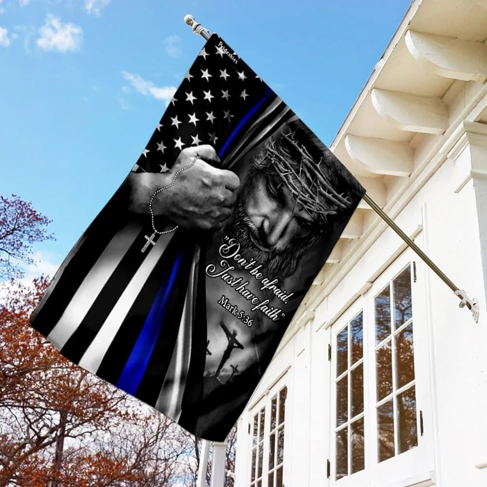 Jesus Christian Thin Blue Line House Flags, Christian Flag, Scripture Flag, Garden Banner