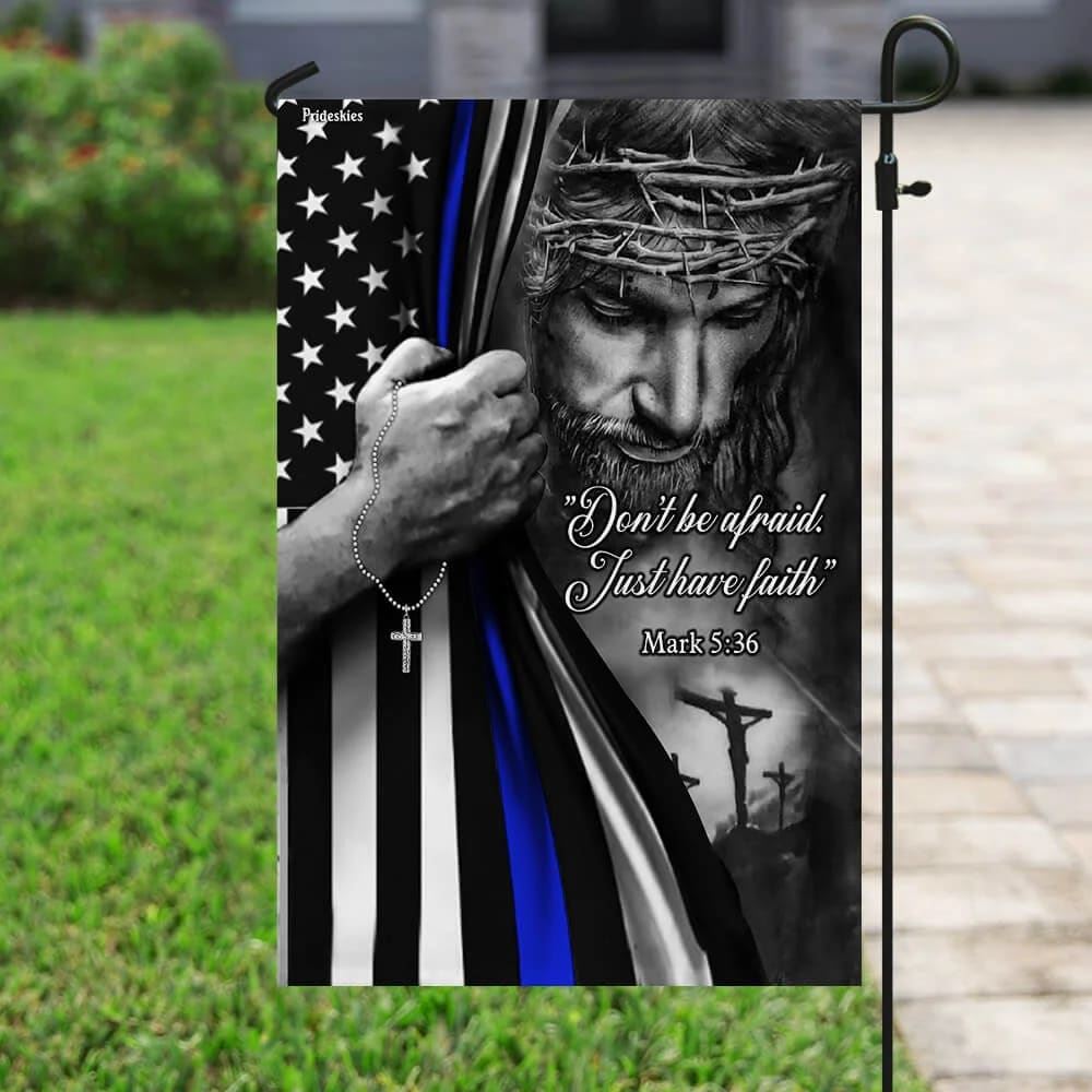 Jesus Christian Thin Blue Line House Flags, Christian Flag, Scripture Flag, Garden Banner