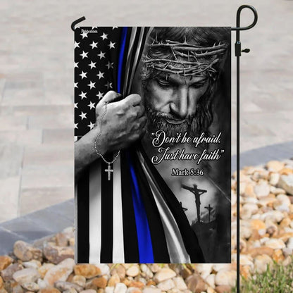 Jesus Christian Thin Blue Line House Flags, Christian Flag, Scripture Flag, Garden Banner