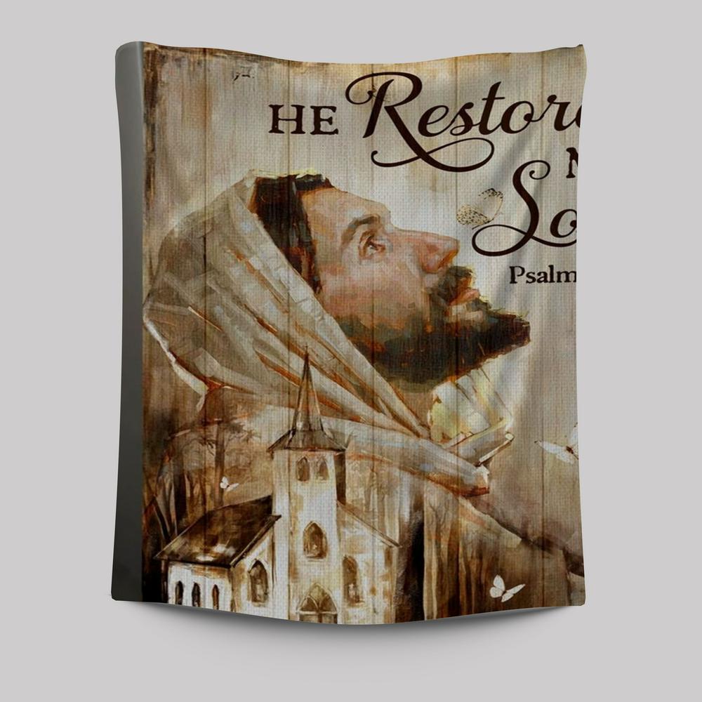 Jesus Church He Restores My Soul Tapestry