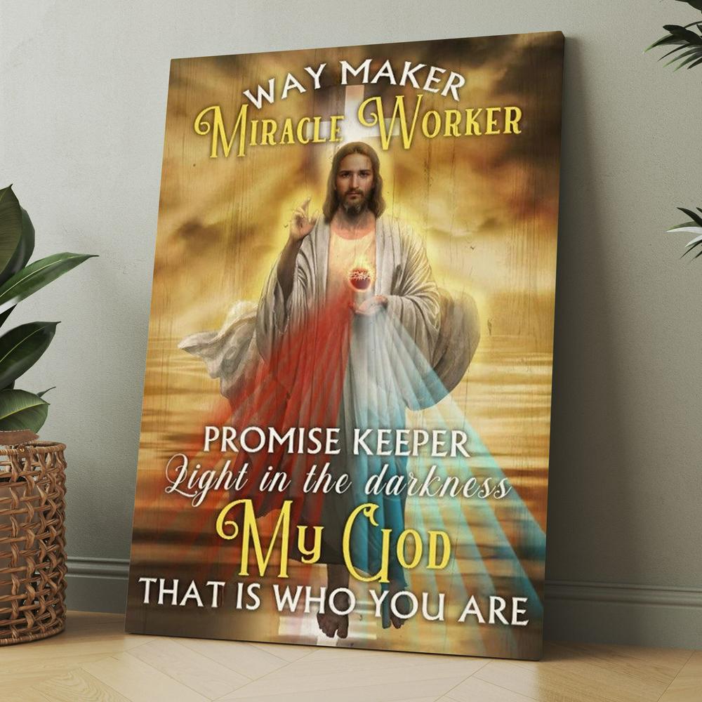 Jesus Colorful Halo Sunset Way Maker Miracle Worker Canvas, Christmas Gift for Christian