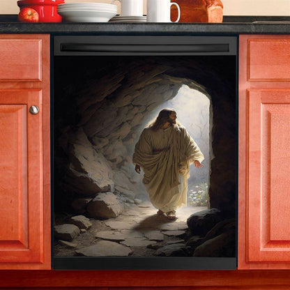 Jesus Come Out From Cave Dishwasher Cover, Religious Dishwasher Stickers, Christian Kitchen Decor