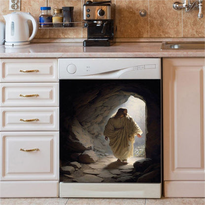 Jesus Come Out From Cave Dishwasher Cover, Religious Dishwasher Stickers, Christian Kitchen Decor