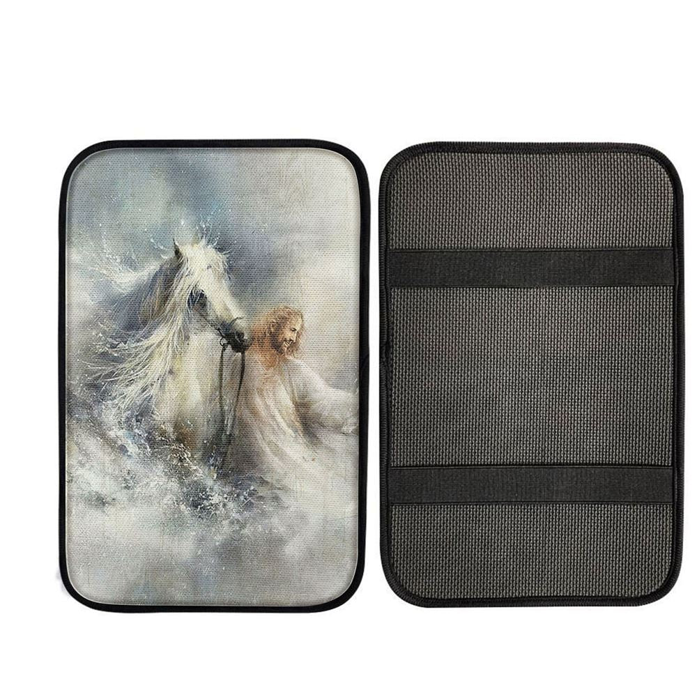 Jesus Comes With A White Horse Car Center Console Cover, Christ Car Armrest Accessories