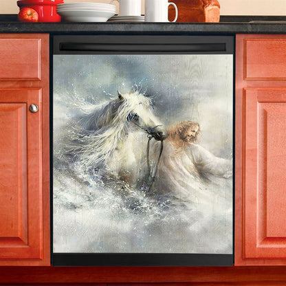 Jesus Comes With A White Horse Dishwasher Cover, Jesus Portrait Dishwasher Stickers, Christian Kitchen Decor
