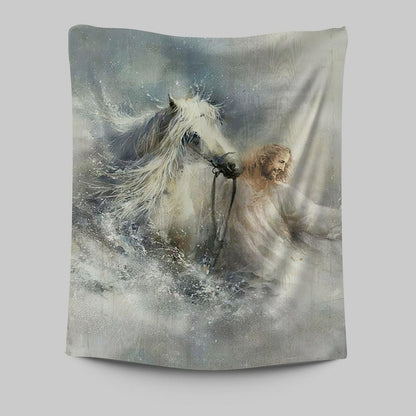 Jesus Comes With A White Horse Wall Art Tapestry - Jesus Portrait Tapestry Prints - Christian Wall Art