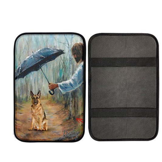 Jesus Covers Umbrella The Dog Custom Car Center Console Cover - Personalized Pet Memorial Car Armrest Pad - Pet Memorial Gifts
