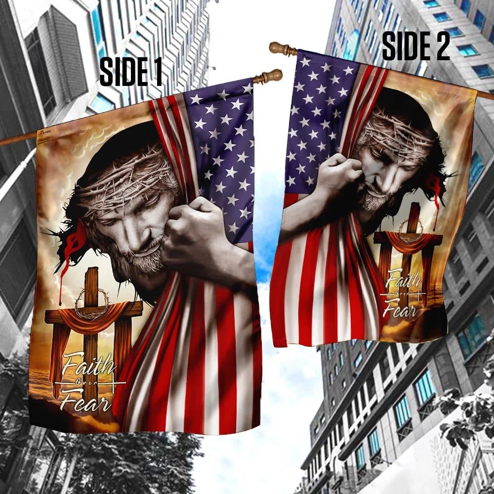 Jesus Cross Christian Faith Over Fear House Flags, Christian Flag, Scripture Flag, Garden Banner
