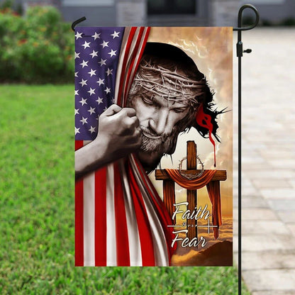 Jesus Cross Christian Faith Over Fear House Flags, Christian Flag, Scripture Flag, Garden Banner