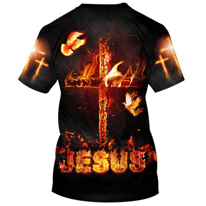 Jesus Cross Fire All Over Print 3D T-Shirt, Gift For Christian, Jesus Shirt