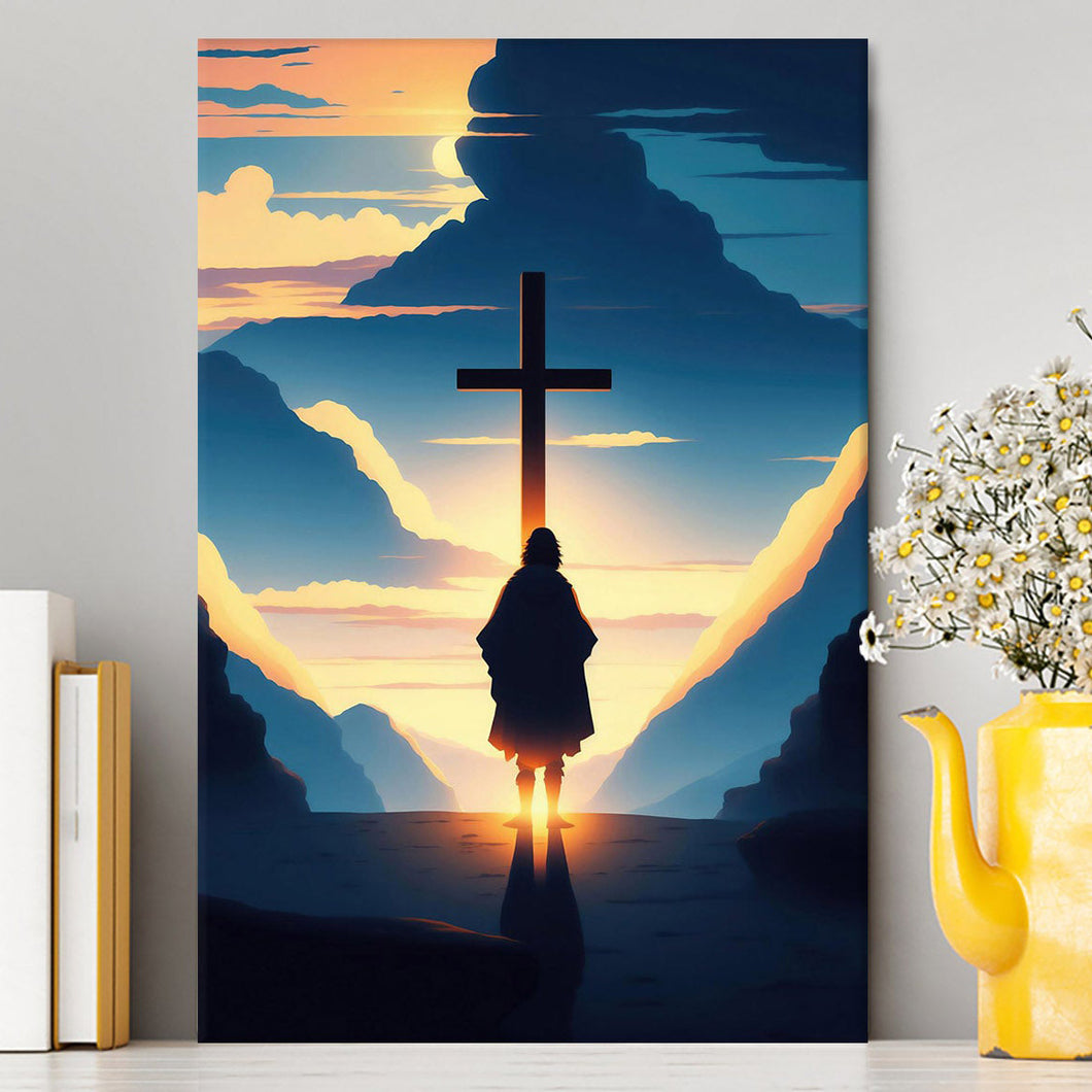 Jesus Cross Front Mountain With Sun Shining It Canvas Prints - Religious Canvas Art - Christian Wall Decor