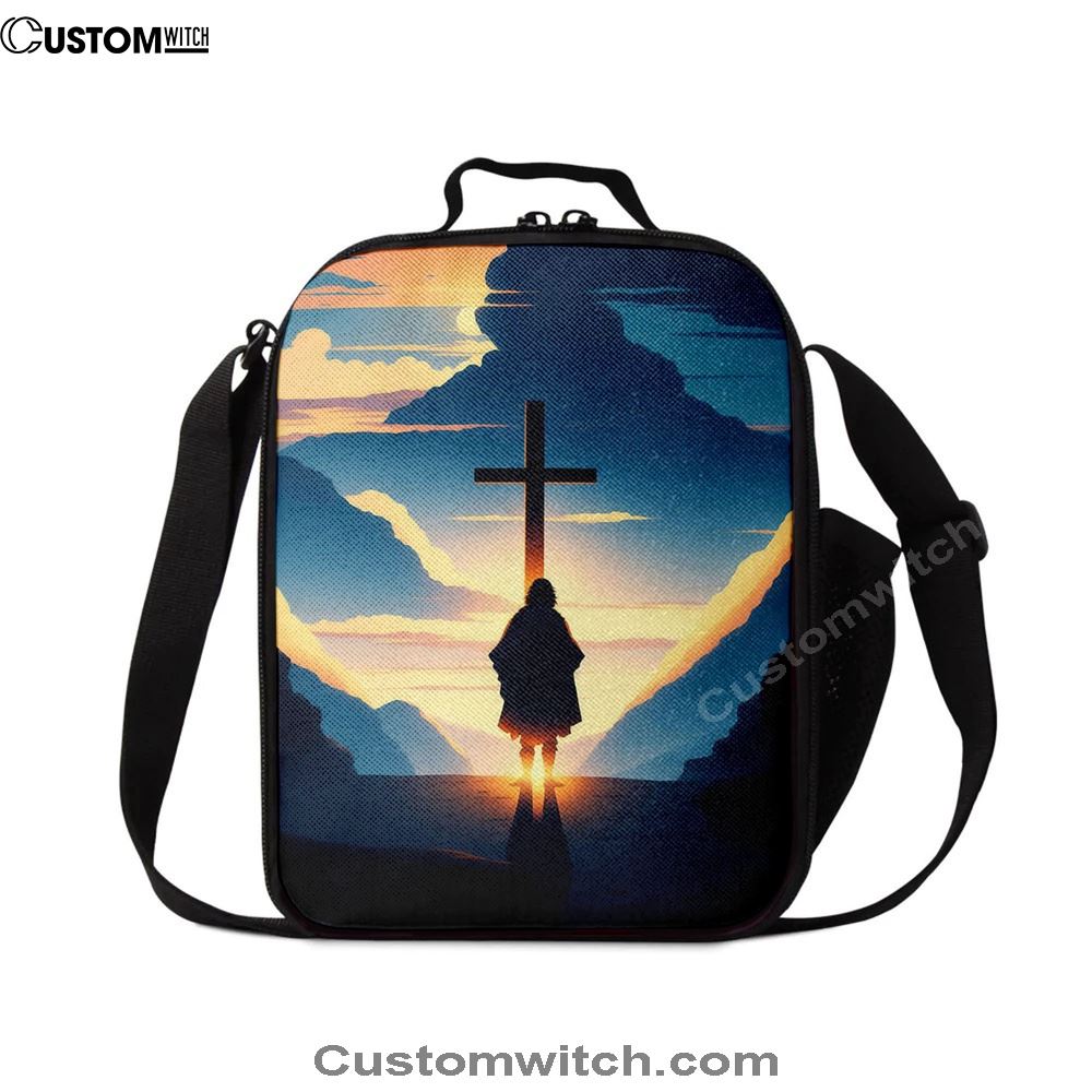 Jesus Cross Front Mountain With Sun Shining It Lunch Bag, Christian Lunch Box For School, Picnic
