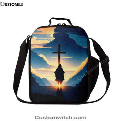Jesus Cross Front Mountain With Sun Shining It Lunch Bag, Christian Lunch Box For School, Picnic