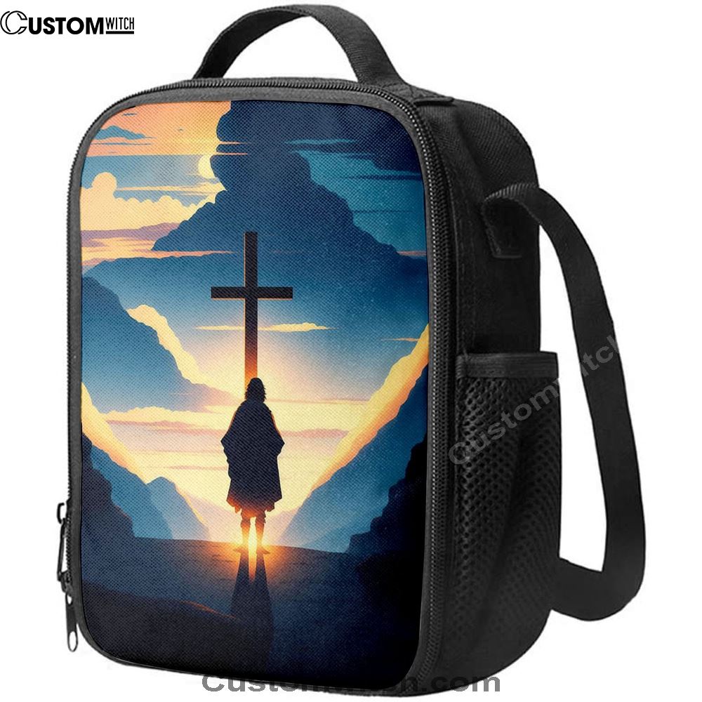 Jesus Cross Front Mountain With Sun Shining It Lunch Bag, Christian Lunch Box For School, Picnic