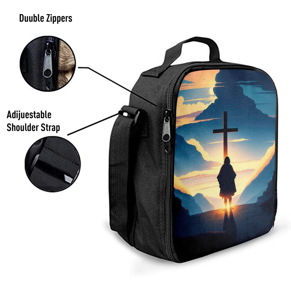 Jesus Cross Front Mountain With Sun Shining It Lunch Bag, Christian Lunch Box For School, Picnic