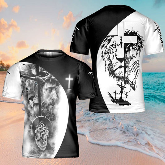Jesus Cross Lion All Over Print 3D T-Shirt, Gift For Christian, Jesus Shirt