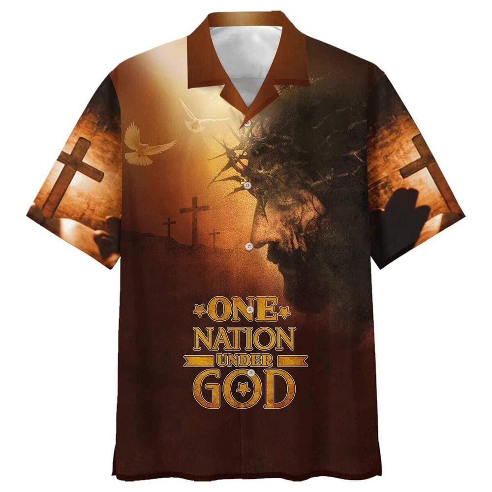 Jesus Cross One Nation Under God Dove Christian Cross Faith Hawaiian Shirt For Men, Christian Hawaiian Shirt, Gift For Christian