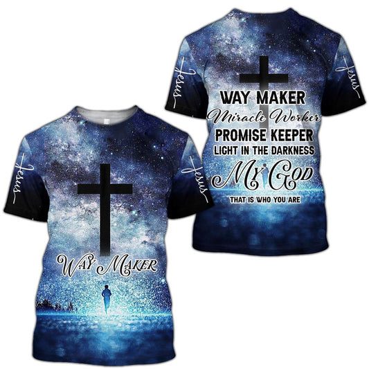 Jesus Cross Way Maker Miracle Worker Promise Keeper All Over Print 3D T-Shirt, Gift For Christian, Jesus Shirt