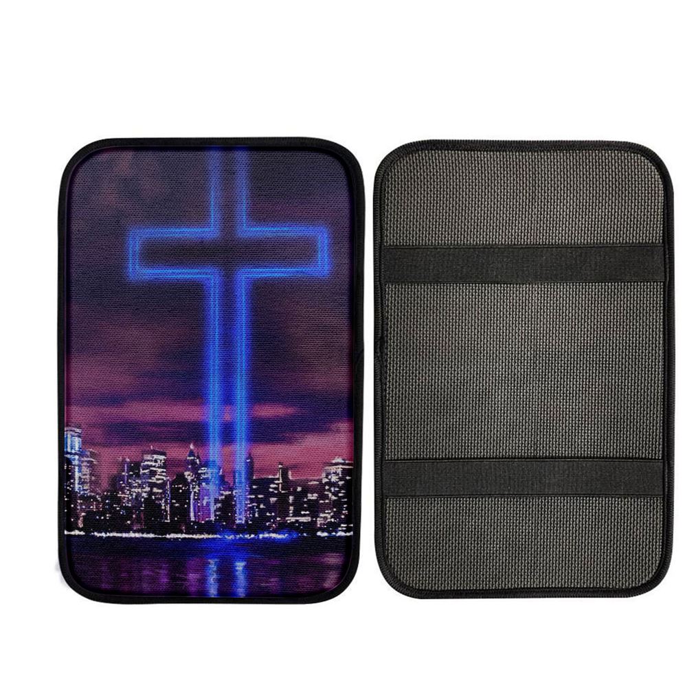 Jesus Cross World Trade Center Building Car Center Console Cover, Christ Car Armrest Accessories