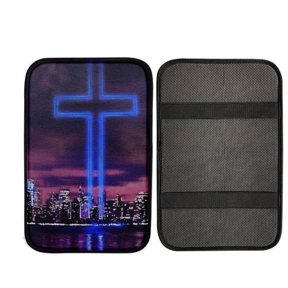 Jesus Cross World Trade Center Building Car Center Console Cover, Christ Car Armrest Accessories