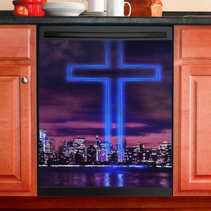 Jesus Cross World Trade Center Building Dishwasher Cover, Jesus Christ Dishwasher Stickers, Christian Kitchen Decor