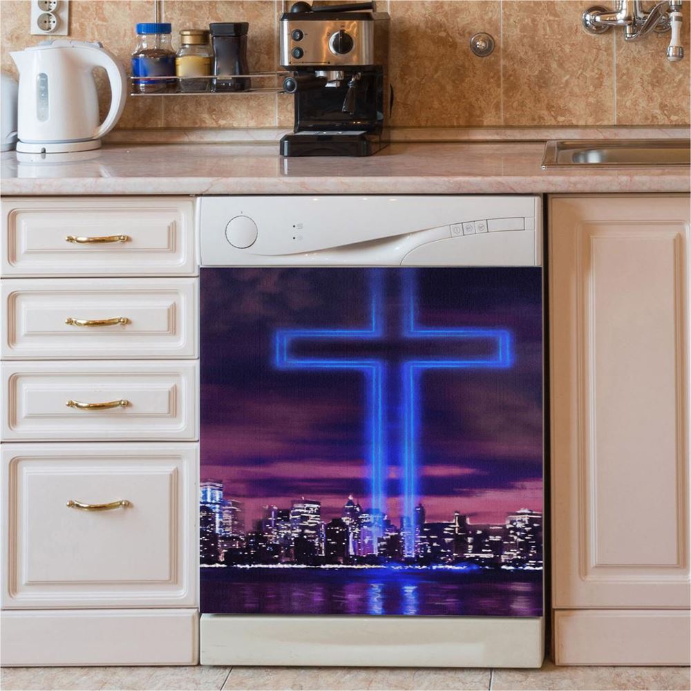 Jesus Cross World Trade Center Building Dishwasher Cover, Jesus Christ Dishwasher Stickers, Christian Kitchen Decor