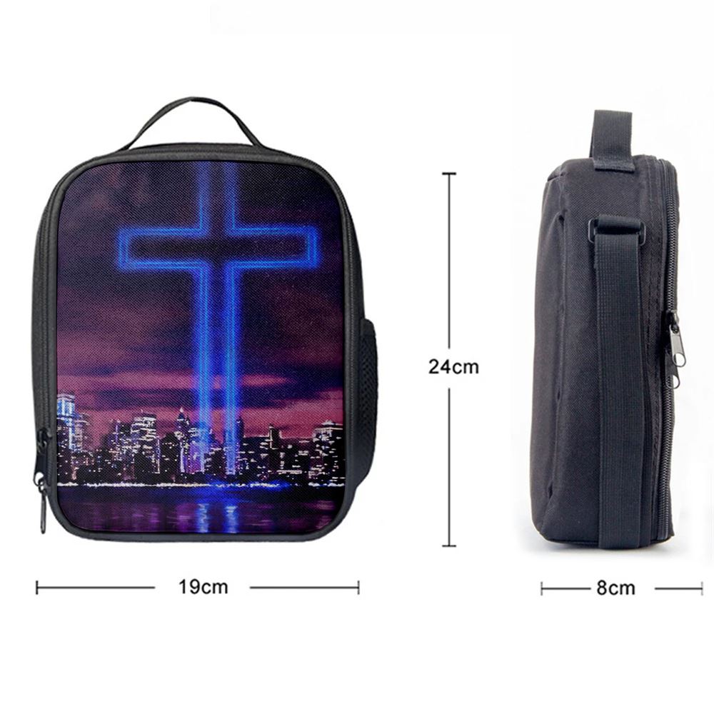 Jesus Cross World Trade Center Building Lunch Bag, Christian Lunch Box For School, Picnic