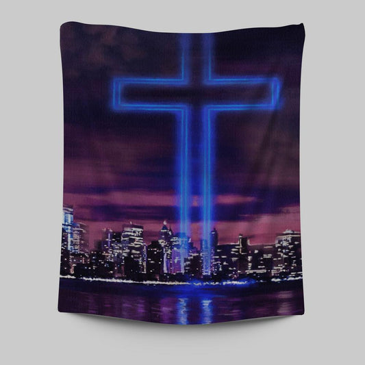 Jesus Cross World Trade Center Building Tapestry Prints - Jesus Christ Tapestry Art - Christian Wall Decor