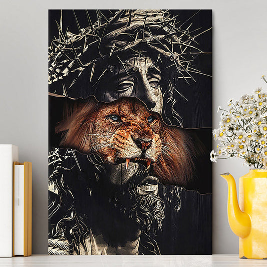 Jesus Crown Of Thorn And Lion Canvas - Christian Wall Art - Religious Home Decor