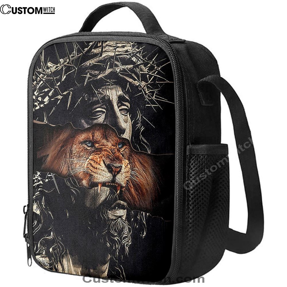 Jesus Crown Of Thorn And Lion Lunch Bag, Christian Lunch Box For School, Picnic