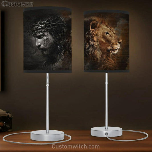 Jesus Crown Of Thorns And Lion Table Lamb Art - Christian Lamb Gift Decor - Bible Verse Table Lamb