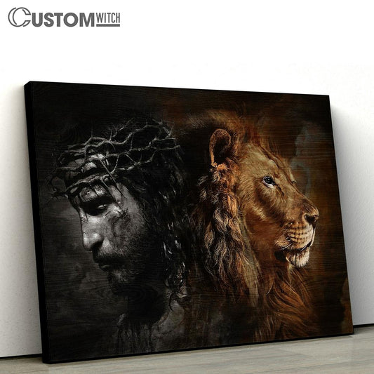 Jesus Crown Of Thorns And Lion Canvas Art - Christian Wall Art Decor - Bible Verse Canvas