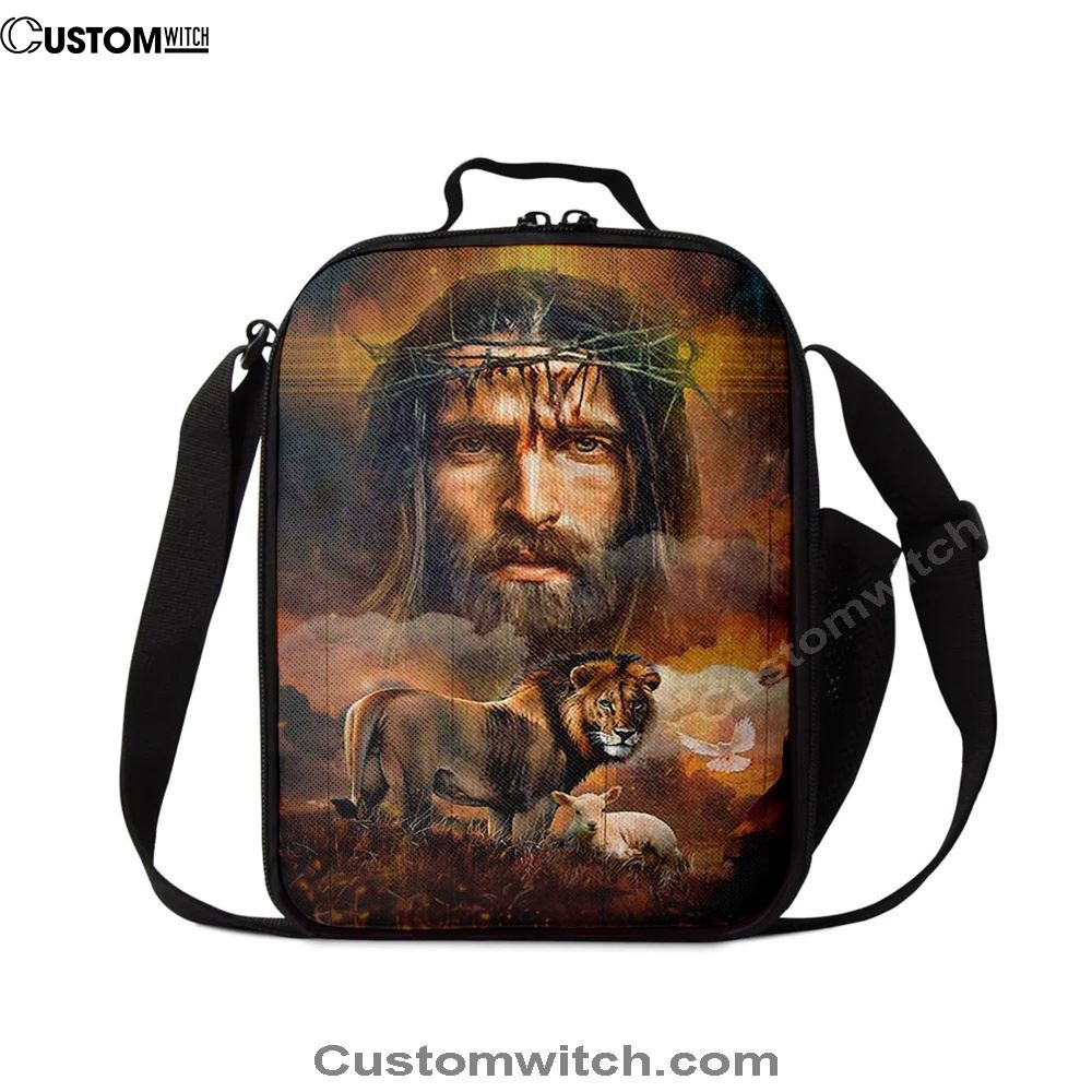 Jesus Crown Of Thorns Lion Lamb Holy Spirit Dove Lunch Bag, Christian Lunch Box For School, Picnic