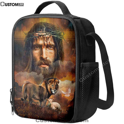 Jesus Crown Of Thorns Lion Lamb Holy Spirit Dove Lunch Bag, Christian Lunch Box For School, Picnic