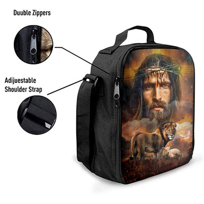 Jesus Crown Of Thorns Lion Lamb Holy Spirit Dove Lunch Bag, Christian Lunch Box For School, Picnic