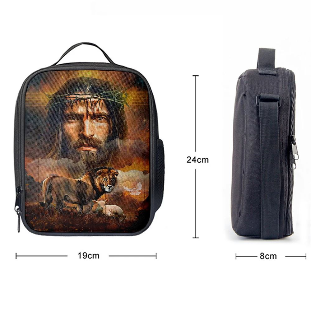 Jesus Crown Of Thorns Lion Lamb Holy Spirit Dove Lunch Bag, Christian Lunch Box For School, Picnic