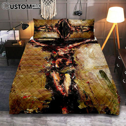 Jesus Died On Cross Quilt Bedding Set Prints - Jesus Christ Quilt Bedding Set Art - Christian Cover Twin Bedding Decor