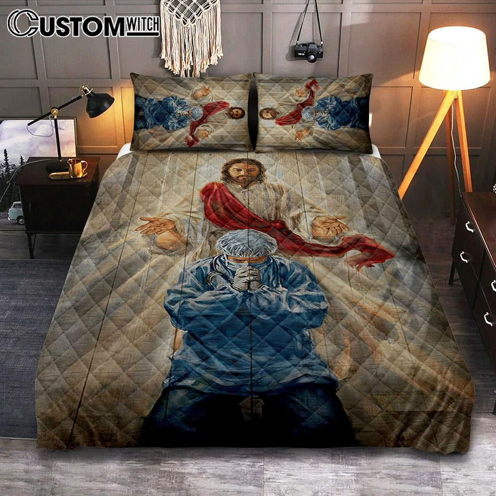 Jesus & Doctor Quilt Bedding Set Bedroom - Jesus Quilt Bedding Set Pictures - Christian Quilt Bedding Set Bedroom