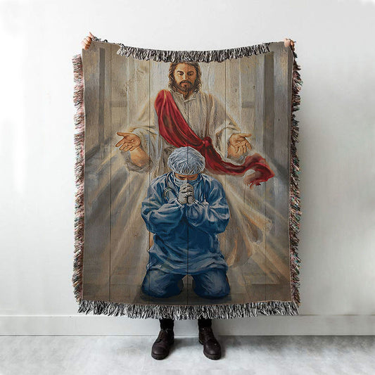 Jesus & Doctor Woven Throw Blanket - Jesus Woven Blanket Pictures - Christian Woven Throw Blanket