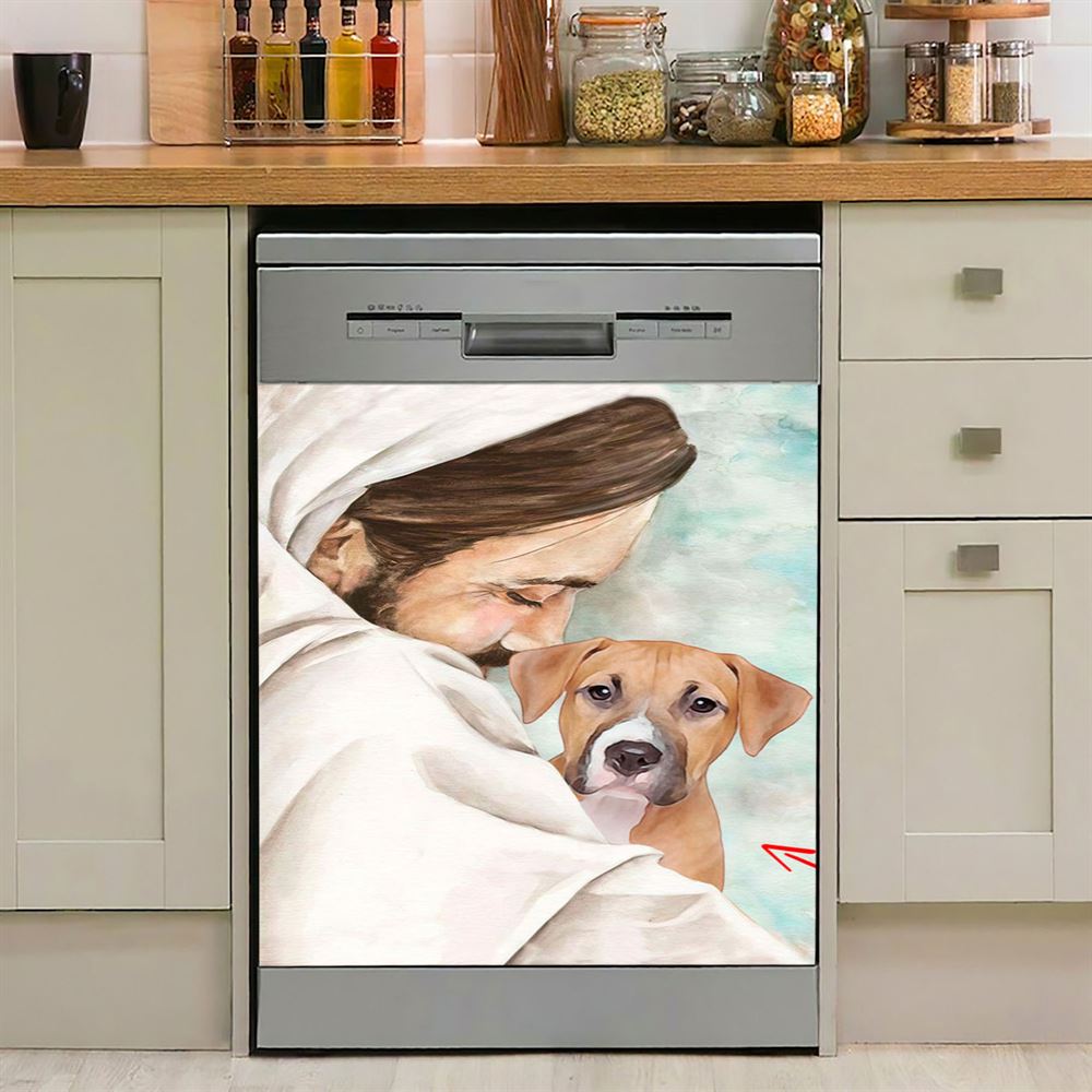 Jesus & Dog Memorial Dishwasher Cover, Gift For Someone Who Lost A Pet, Dog Remembrance Gifts