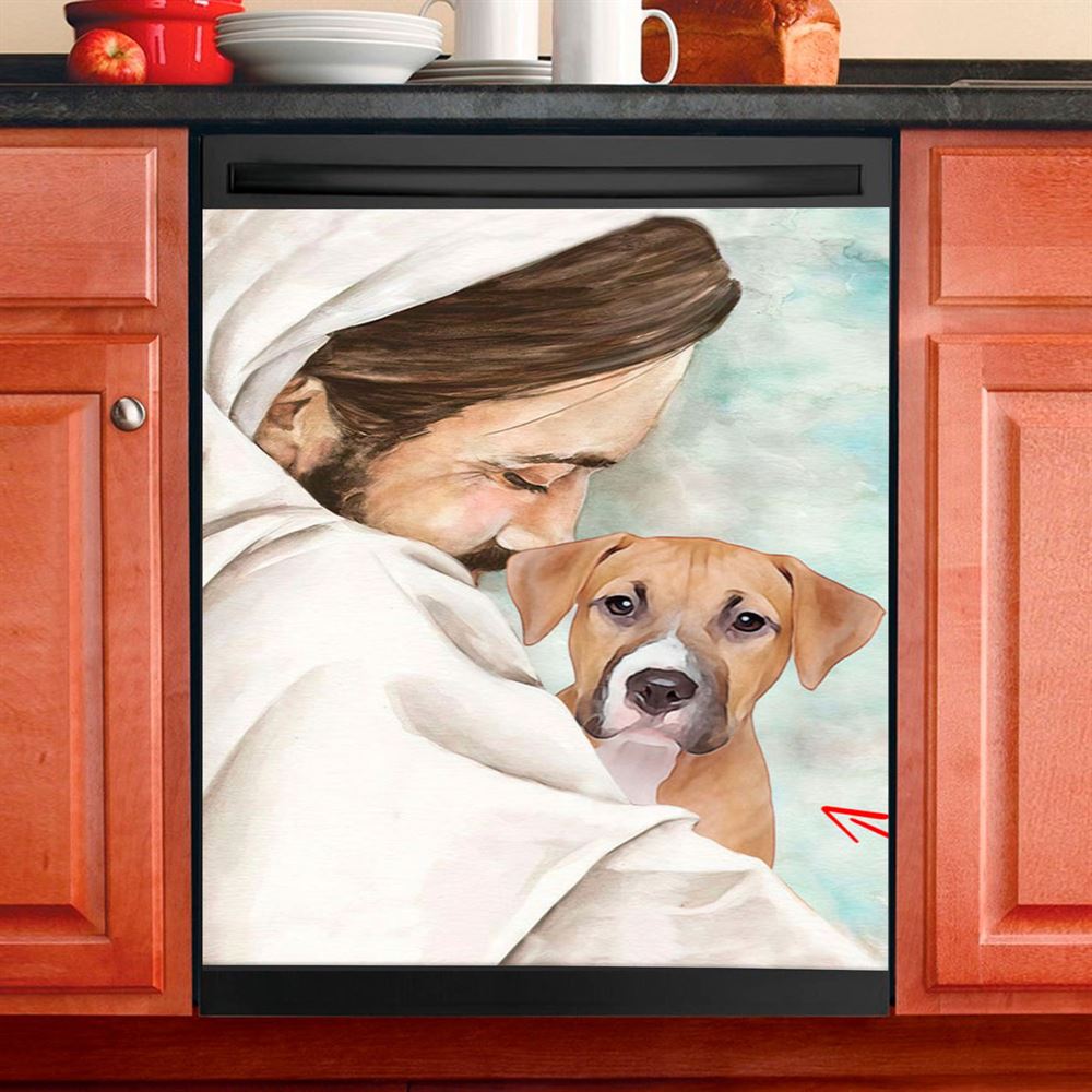 Jesus & Dog Memorial Dishwasher Cover, Gift For Someone Who Lost A Pet, Dog Remembrance Gifts
